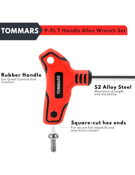 Juego de Llaves Allen T TOMMARS 9 Piezas 2-10 mm Acero S2