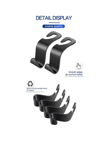 Gancho de Reposacabezas de Auto SAYCOM - 4 Piezas Negro