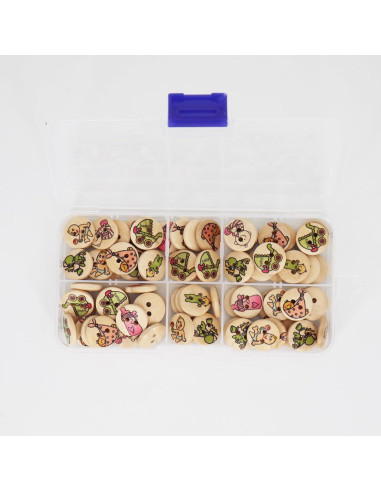 Botones de Madera LERFEY 15mm 100 Pcs Patrones Asortidos