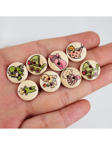 Botones de Madera LERFEY 15mm 100 Pcs Patrones Asortidos