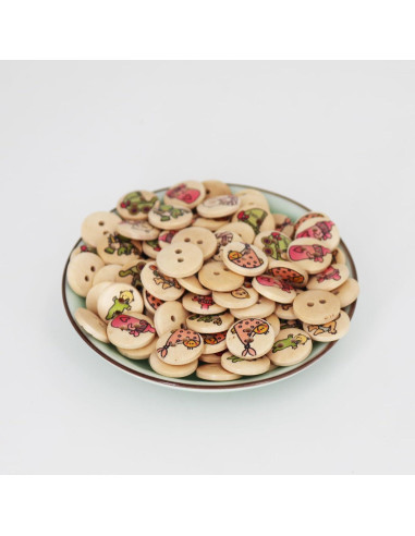 Botones de Madera LERFEY 15mm 100 Pcs Patrones Asortidos