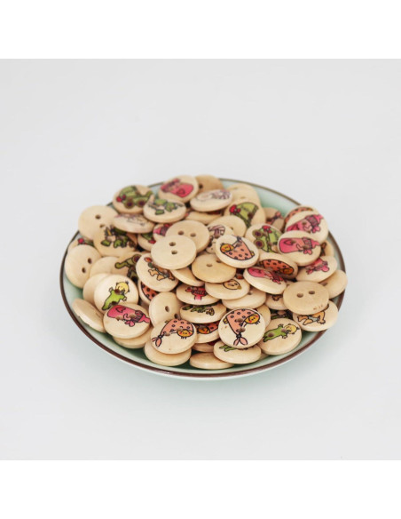 Botones de Madera LERFEY 15mm 100 Pcs Patrones Asortidos