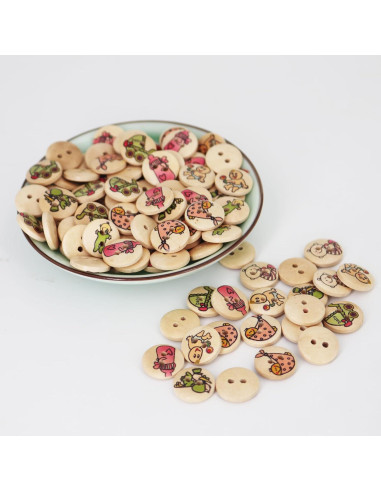 Botones de Madera LERFEY 15mm 100 Pcs Patrones Asortidos