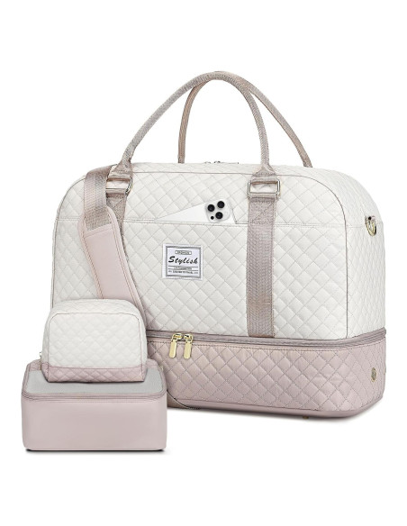 Bolsa de Viaje Duffle Grande Beige para Mujeres 40L con Compartimentos