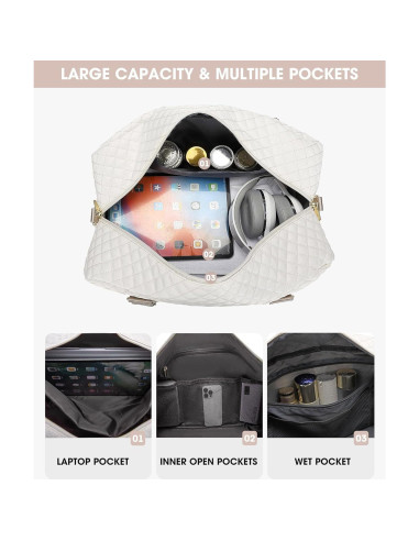 Bolsa de Viaje Duffle Grande Beige para Mujeres 40L con Compartimentos