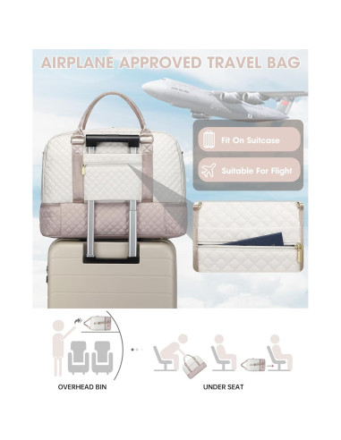 Bolsa de Viaje Duffle Grande Beige para Mujeres 40L con Compartimentos