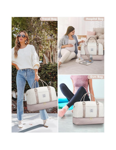 Bolsa de Viaje Duffle Grande Beige para Mujeres 40L con Compartimentos