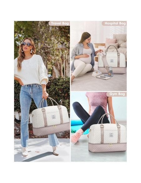 Bolsa de Viaje Duffle Grande Beige para Mujeres 40L con Compartimentos