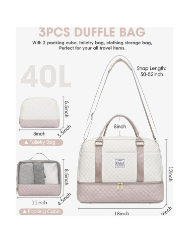 Bolsa de Viaje Duffle Grande Beige para Mujeres 40L con Compartimentos