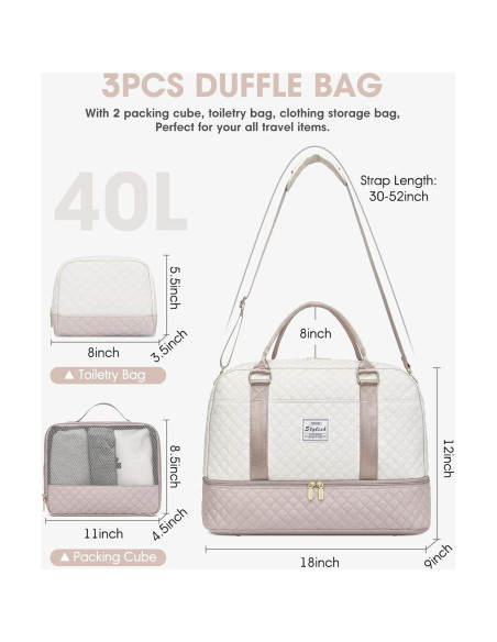 Bolsa de Viaje Duffle Grande Beige para Mujeres 40L con Compartimentos