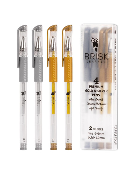 Set de 4 Bolígrafos de Gel Metálicos Brisk Learner 0.6 y 1.0mm