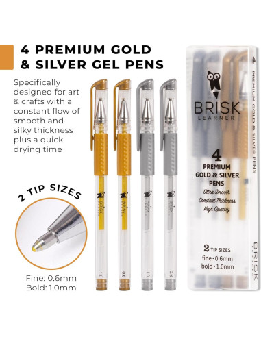 Set de 4 Bolígrafos de Gel Metálicos Brisk Learner 0.6 y 1.0mm