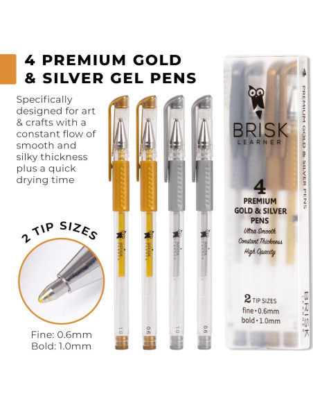 Set de 4 Bolígrafos de Gel Metálicos Brisk Learner 0.6 y 1.0mm