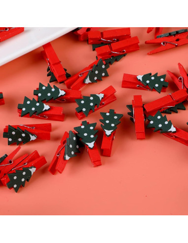 Clips de Navidad Souarts 50 Piezas Copo de Nieve Madera