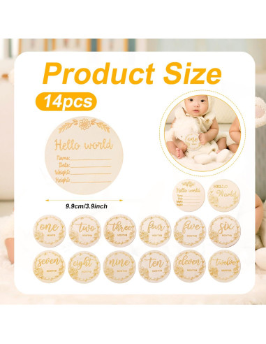 14 Tarjetas Mensuales para Bebés de Madera - Prop de Foto