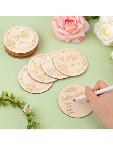 14 Tarjetas Mensuales para Bebés de Madera - Prop de Foto