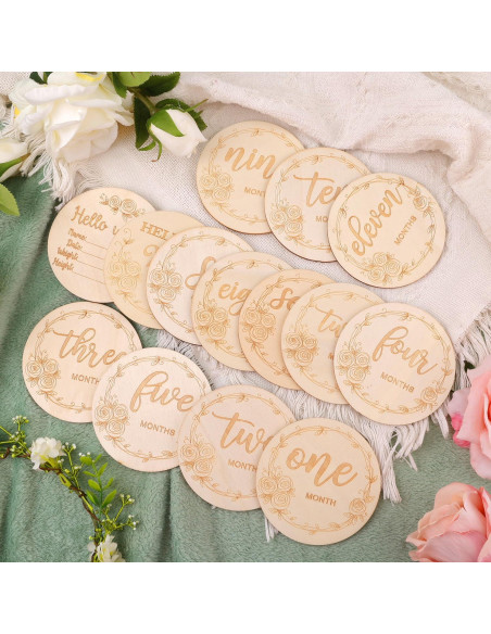 14 Tarjetas Mensuales para Bebés de Madera - Prop de Foto