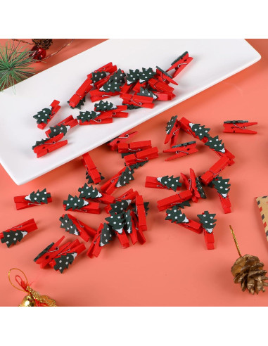 Clips de Navidad Souarts 50 Piezas Copo de Nieve Madera