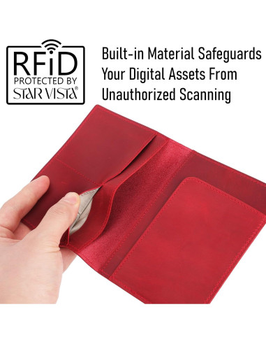 Portafolio de Pasaporte Albatross Star Vista Cuero Rojo