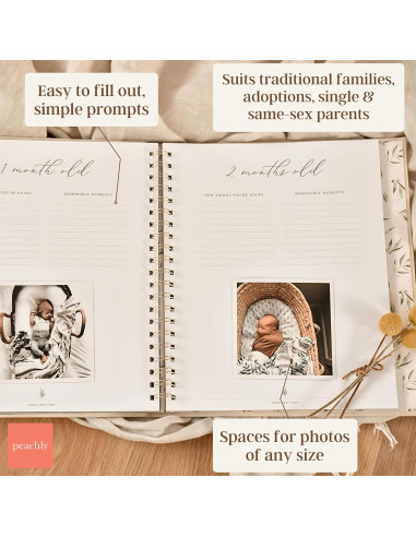Libro de Recuerdos para Bebés Peachly Oliva - 60 Páginas