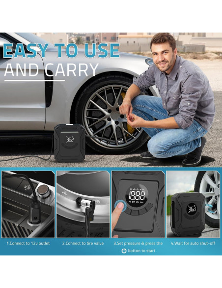 Compresor de Aire PAULINN 12V DC 150 PSI Portátil con Luz LED