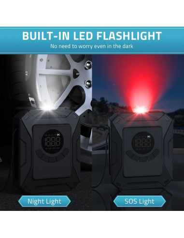 Compresor de Aire PAULINN 12V DC 150 PSI Portátil con Luz LED