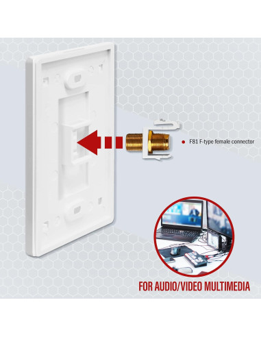 Placa de Pared Keystone Sin Tornillos ENERLITES 1 Puerto A/V Oro