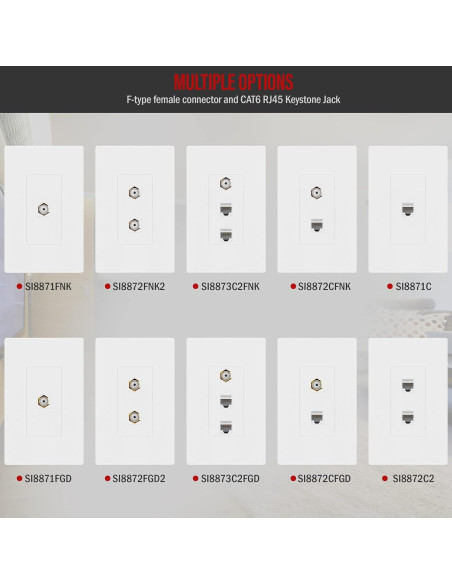 Placa de Pared Keystone Sin Tornillos ENERLITES 1 Puerto A/V Oro