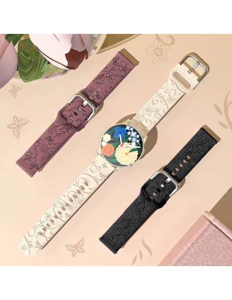 Paquete de 3 bandas de silicona grabadas SuperNaNa 20mm para Samsung Galaxy Watch