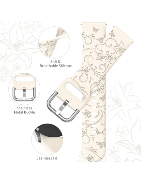 Paquete de 3 bandas de silicona grabadas SuperNaNa 20mm para Samsung Galaxy Watch