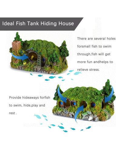 Decoración de Acuario Fazhongfa Castillo Hobbit Pequeño 17.78 cm