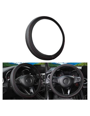 Funda de Volante de Coche Osilly Antideslizante Cuero Negro 38cm