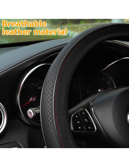 Funda de Volante de Coche Osilly Antideslizante Cuero Negro 38cm