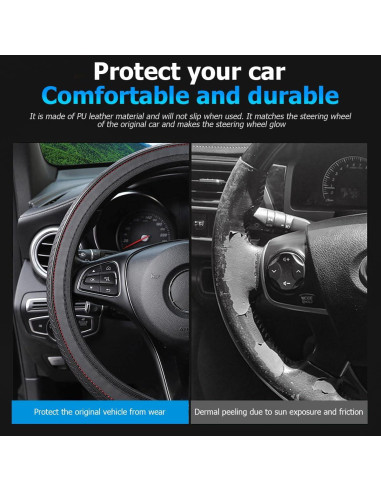 Funda de Volante de Coche Osilly Antideslizante Cuero Negro 38cm