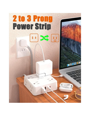 Regleta de 2 Clavijas a 3 Clavijas WRXDMC 8 AC 4 USB 1.52m