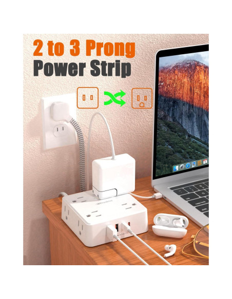 Regleta de 2 Clavijas a 3 Clavijas WRXDMC 8 AC 4 USB 1.52m