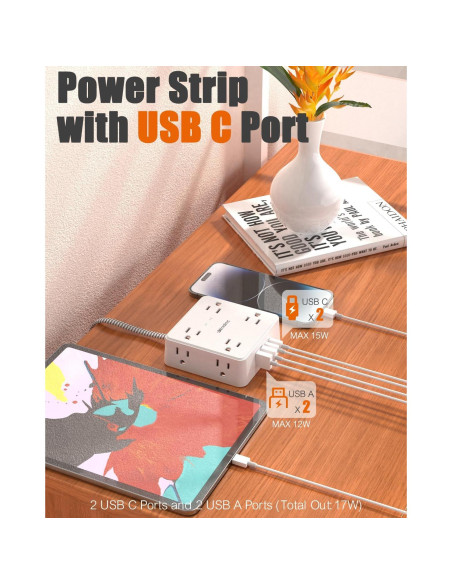 Regleta de 2 Clavijas a 3 Clavijas WRXDMC 8 AC 4 USB 1.52m