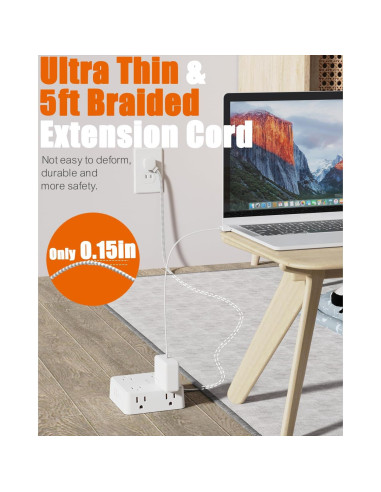 Regleta de 2 Clavijas a 3 Clavijas WRXDMC 8 AC 4 USB 1.52m