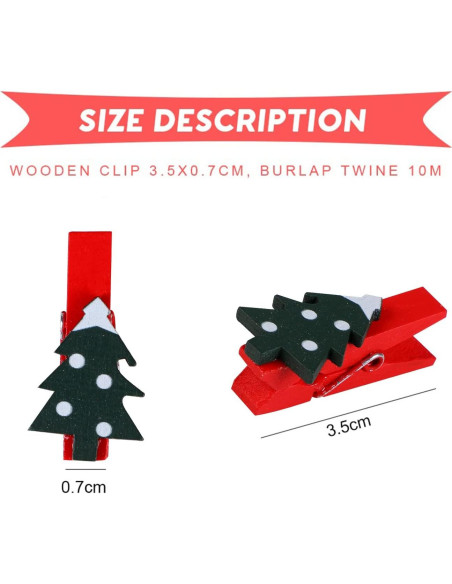 Clips de Navidad Souarts 50 Piezas Copo de Nieve Madera