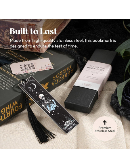 Marcador de Acero Inoxidable Kaciola Calavera Negra con Borla