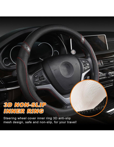 Funda de Volante de Coche Povtii Antideslizante 38.1 cm Negro