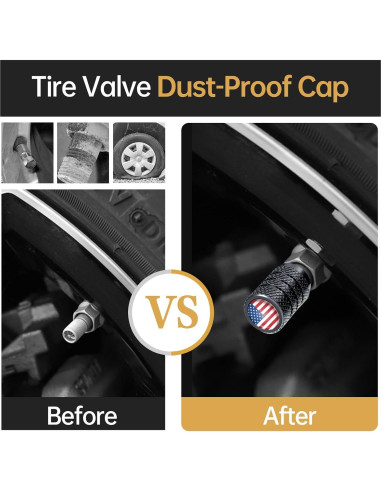 Tapas de Válvula de Neumático VAMOSEEHI 4 Pcs Metal Negro