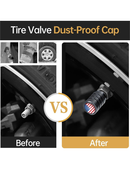 Tapas de Válvula de Neumático VAMOSEEHI 4 Pcs Metal Negro