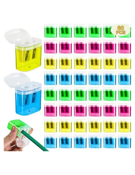 60 Sacapuntas Manuales ZIRSENG Doble Orificio Coloridos