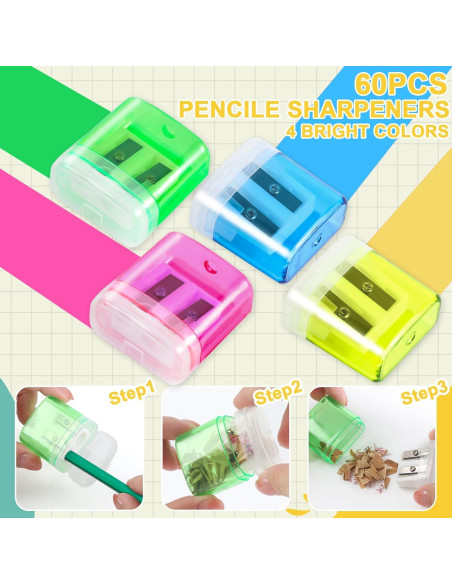 60 Sacapuntas Manuales ZIRSENG Doble Orificio Coloridos