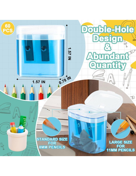 60 Sacapuntas Manuales ZIRSENG Doble Orificio Coloridos