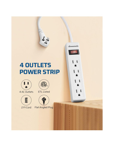 Regleta DEWENWILS 4 Salidas 2FT Montable en Pared 15A 125V