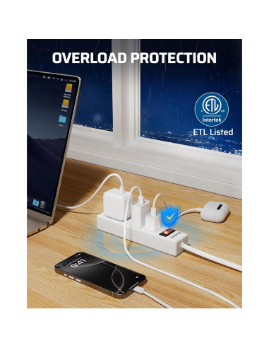 Regleta DEWENWILS 4 Salidas 2FT Montable en Pared 15A 125V