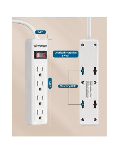 Regleta DEWENWILS 4 Salidas 2FT Montable en Pared 15A 125V