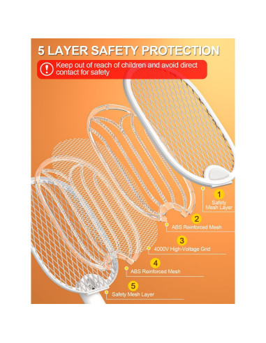 Raqueta eléctrica para moscas WOCVRYY DWP 4000V 1800mAh plegable